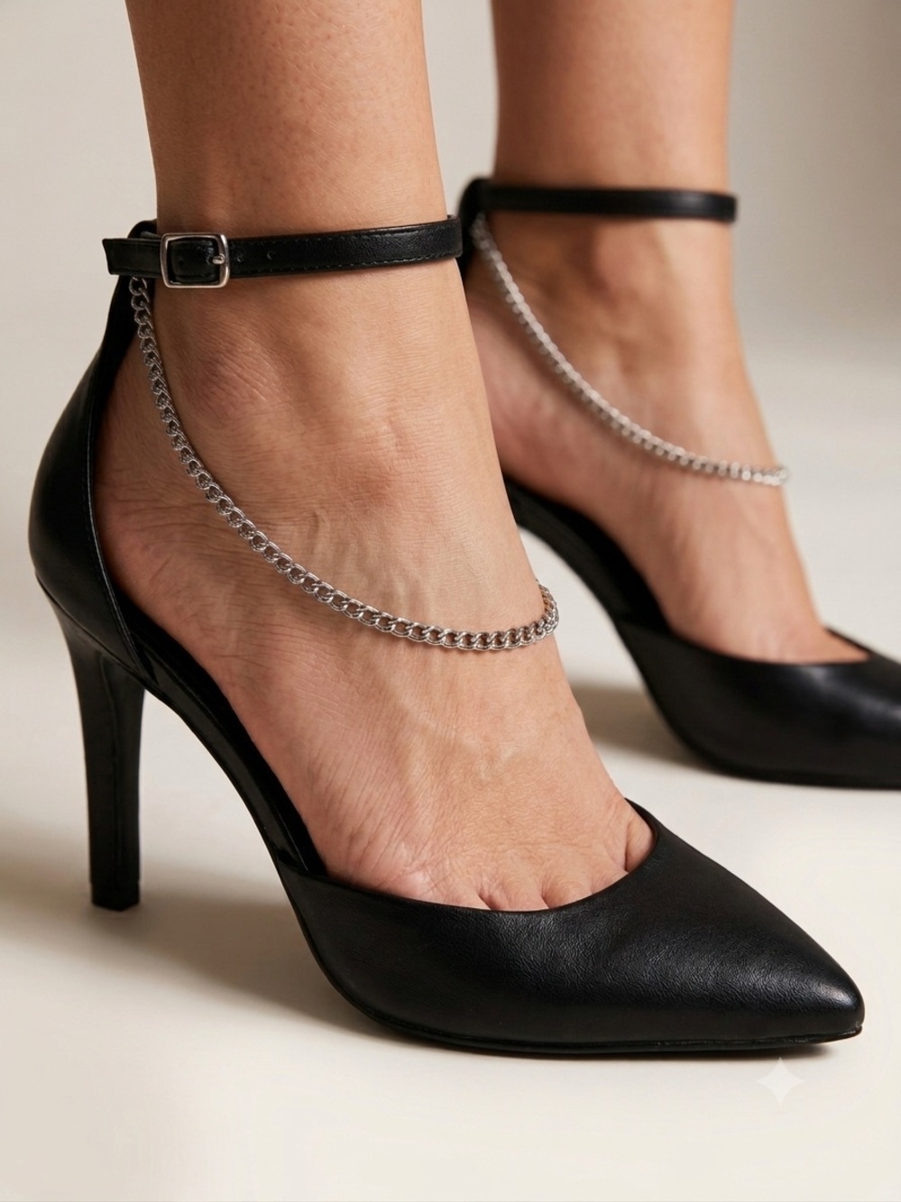 DV Dolce Vita D’Orsay Heels Silver Chain Ankle Strap Black Whimsigoth Punk 6